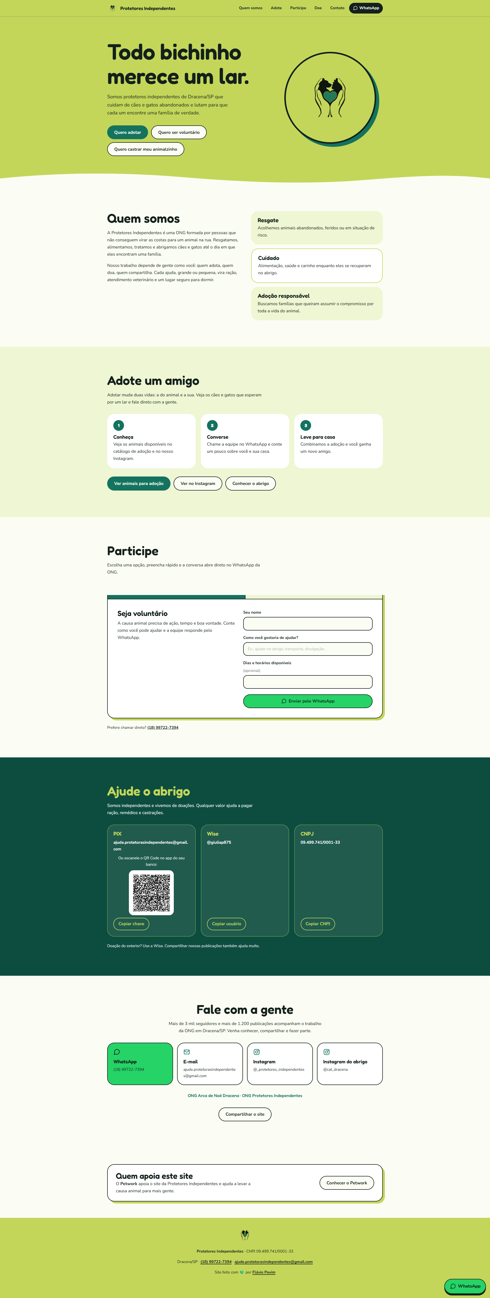 Protetores Independentes website homepage